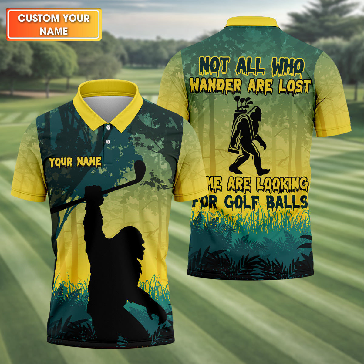 Bigfoot Men's Golf Polo Shirt  Dad Golf Gift  Mens Golf Gift  Funny Golf Shirt HG   Golf Gift Ideas For Him