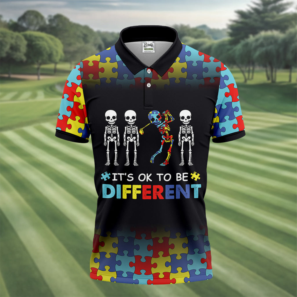 It's Ok To Be Different Men Polo Shirt HG  Autism Awareness Puzzle Pattern Black Fade Golf Shirts For Men  Autism Golf Shirt