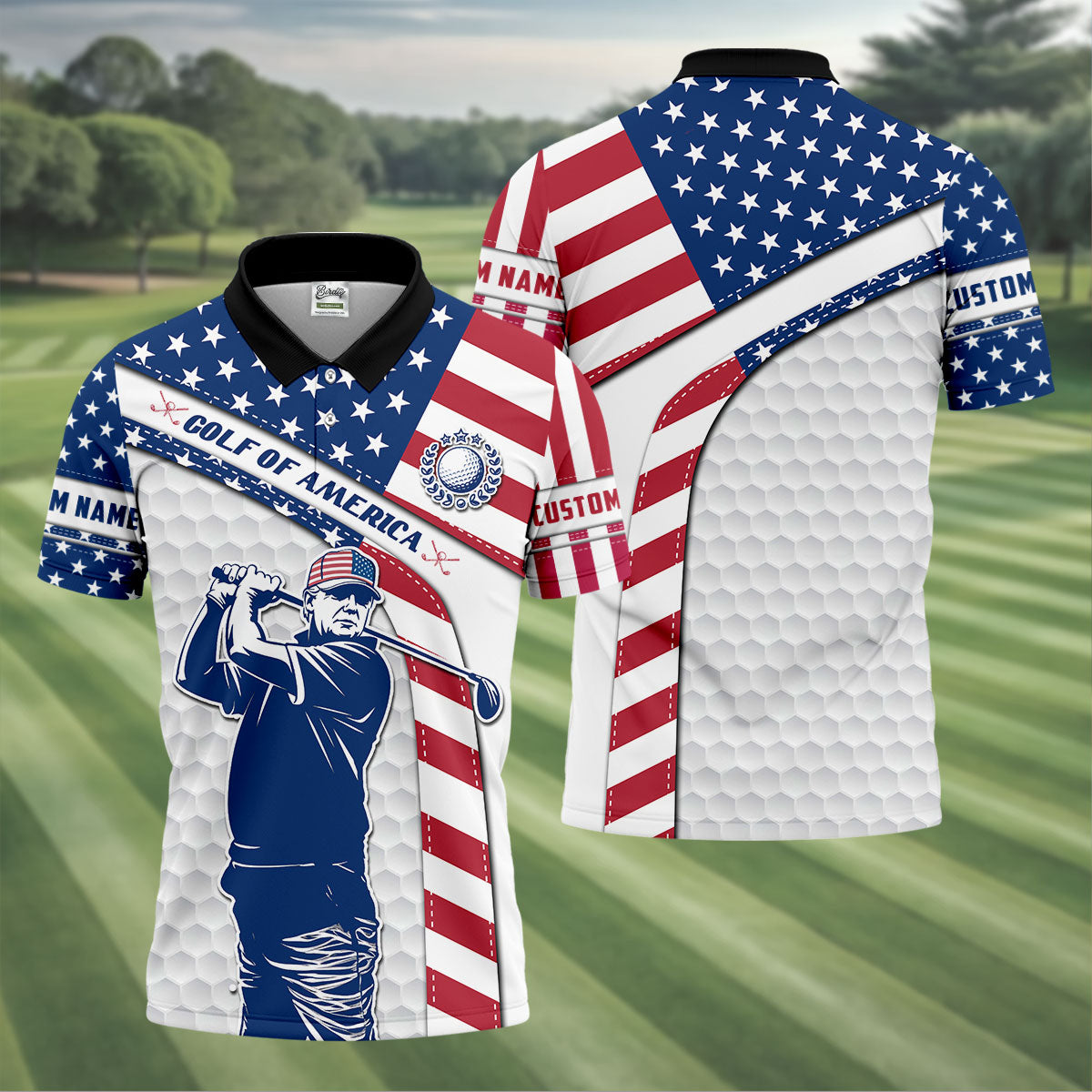 Funny Tru.mp HG Golf Of America Custom Polos For Men  Mens Golf Gift  US 250 Anniversary Golfing Apparel