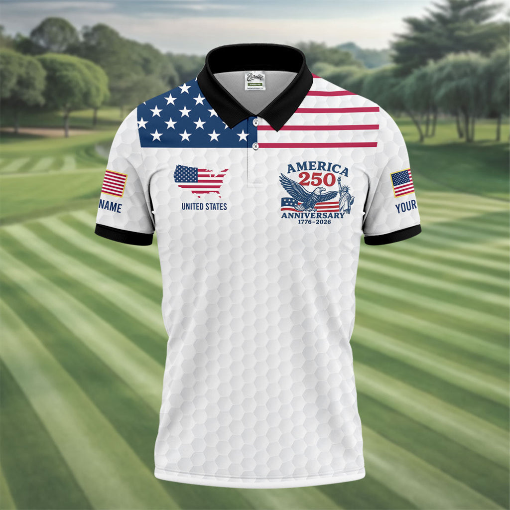 America 250 Anniversary 1776-2026 Golf Ball Pattern Patriotic Golf Shirt  HG Golf Tops For Men  Golf Shirts For Men