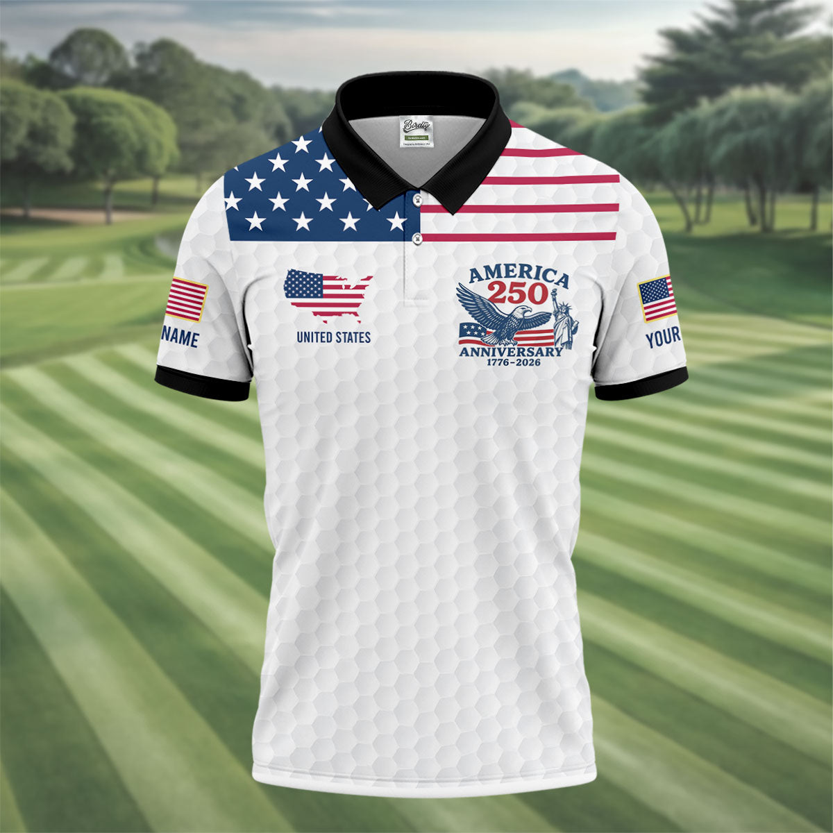 America 250 Anniversary 1776-2026 Golf Ball Pattern Patriotic Golf Shirt  HG Golf Tops For Men  Golf Shirts For Men
