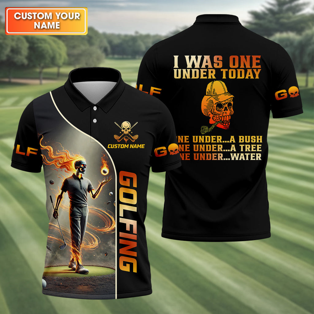 I Was One Under Today Custom Men's Golf Polo Shirt  Funny Skull Golf Shirt HG   Dad Golf Gift