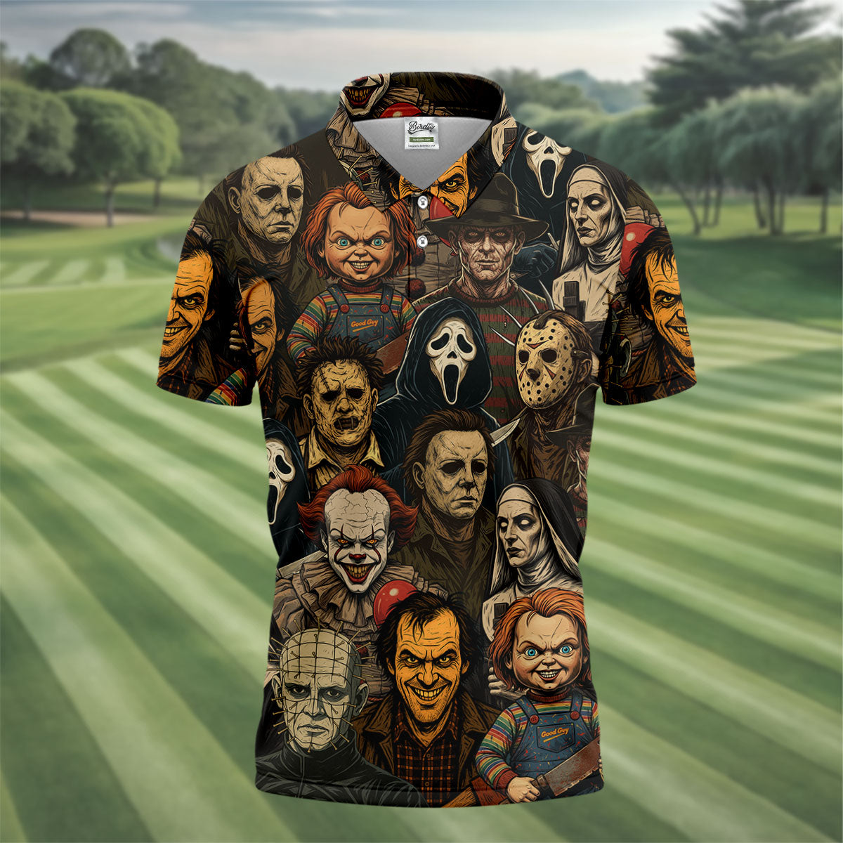 Horror Halloween Character Halloween Men's Polo Shirt HGs  Horror Movie Shirt  Mens Golf Shirts  Halloween Golf Shirt