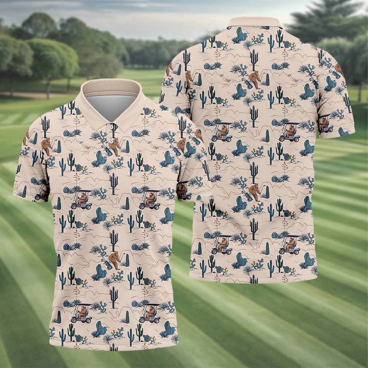 Bigfoot On The Green Men's Golf Polo Shirt  Funny Golf Shirt HG   Men Golf Gifts