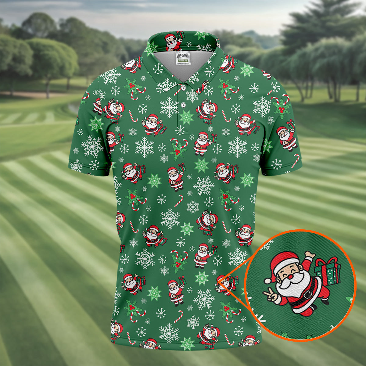 Santa Claus Pattern Christmas Green Golf Tops For Men  Christmas Polo Shirt HG Polo Shirt HGs For Men