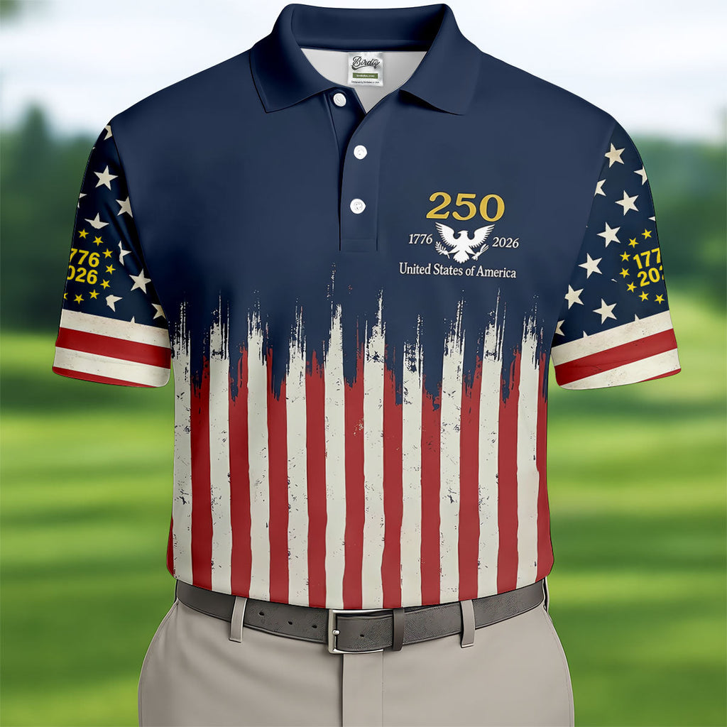 250 Years Red White Blue 1776-2026 Polo Shirts For Men  Patriotic Golf Shirt HG s  250th Anniversary Golf Gift For Men
