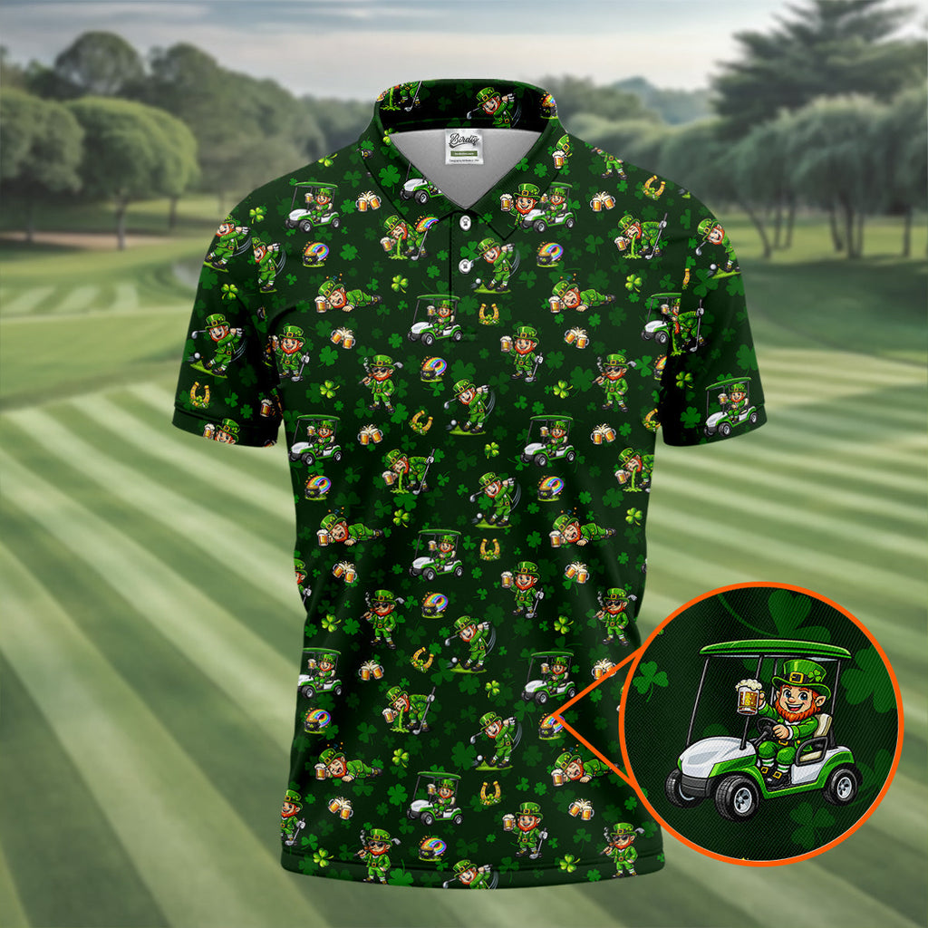 St Patrick's Day Golf Leprechaun Pose Shamrock Golf Shirt  HG Fun Golf Shirts For Men  Polo For Men