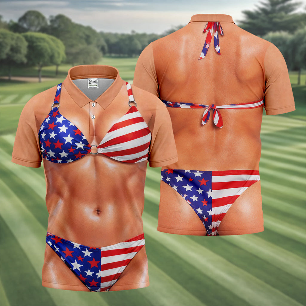 Naughty Fun USA Patriotic 4th Of July Golf Tops HG For Men  250th Anniversary Golf Shirts For Men