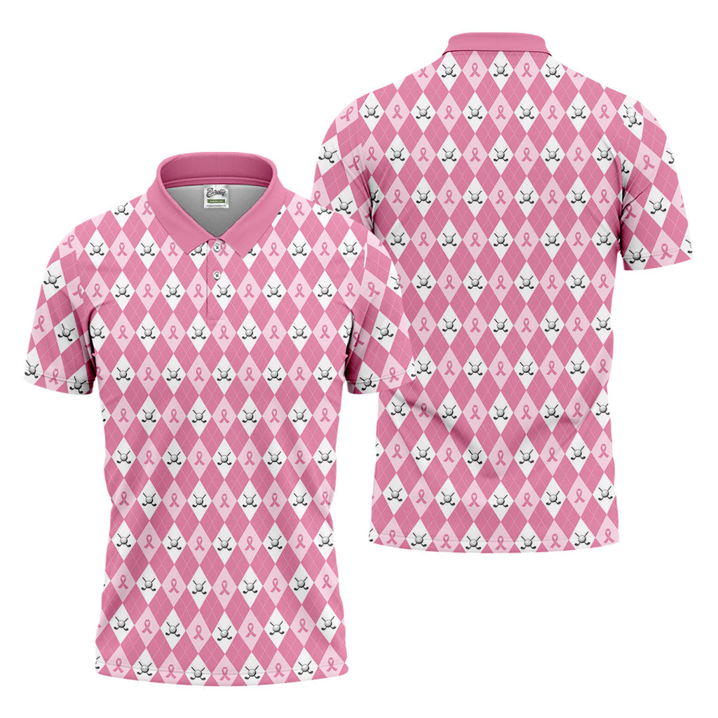 Breast Cancer Golf Shirt HG   Pink Golf Shirt HG  Men  Pink Argyle Golf Shirt HG   Breast Cancer Awareness Shirts