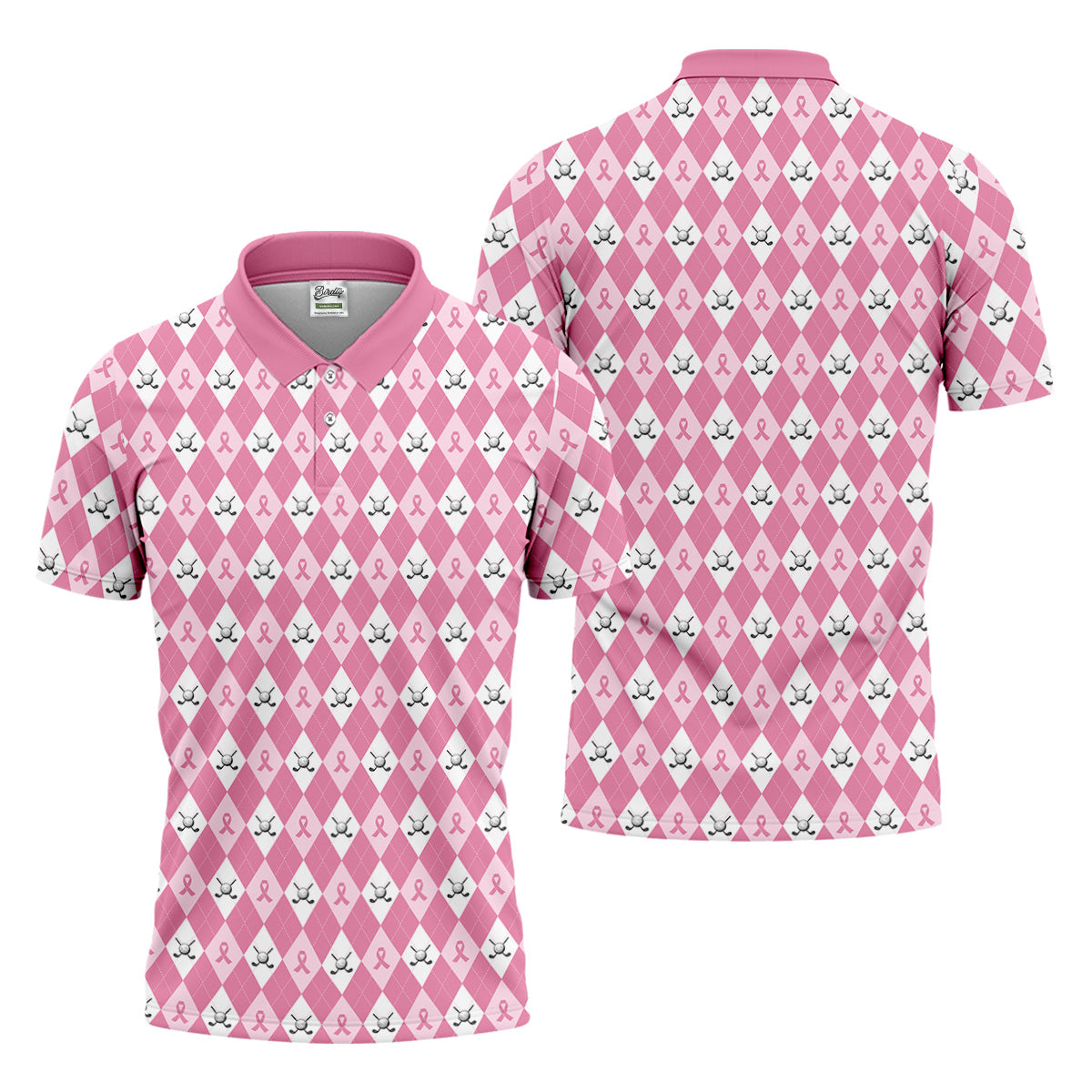 Breast Cancer Golf Shirt HG   Pink Golf Shirt HG  Men  Pink Argyle Golf Shirt HG   Breast Cancer Awareness Shirts