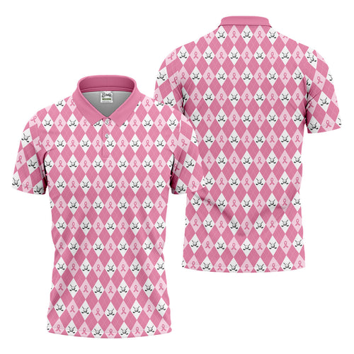 Breast Cancer Golf Shirt HG   Pink Golf Shirt HG  Men  Pink Argyle Golf Shirt HG   Breast Cancer Awareness Shirts