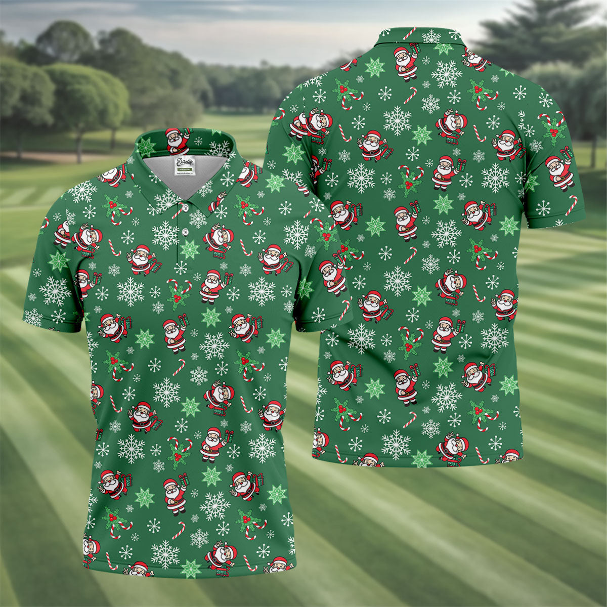 Santa Claus Pattern Christmas Green Golf Tops For Men  Christmas Polo Shirt HG Polo Shirt HGs For Men