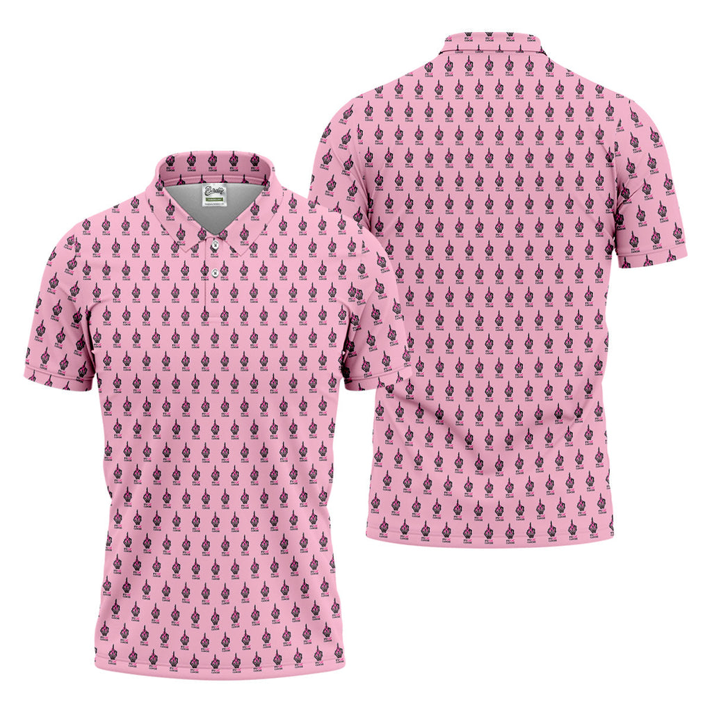 Funny Middle Finger Pink Men's Golf Shirt HG   Breast Cancer Golf Shirt HG   Fun Golf Shirt HG s For Men