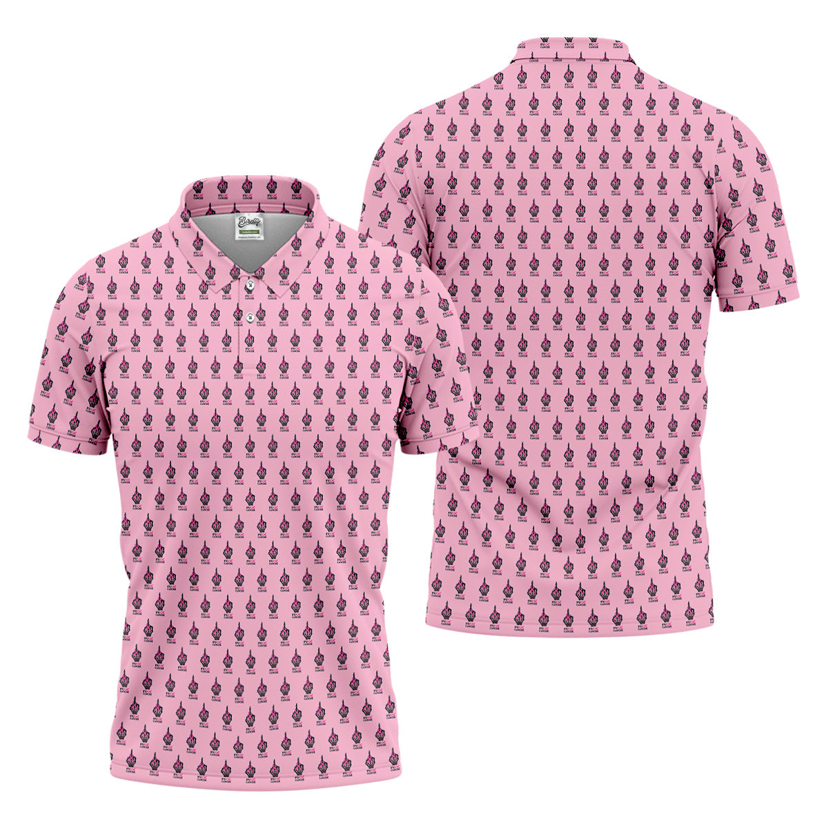 Funny Middle Finger Pink Men's Golf Shirt HG   Breast Cancer Golf Shirt HG   Fun Golf Shirt HG s For Men