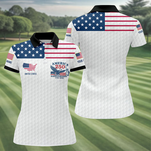 America 250 Anniversary 1776-2026 Golf Ball Pattern Patriotic Polo Shirt HG Women's Golf Tops  Ladies Golf Polos