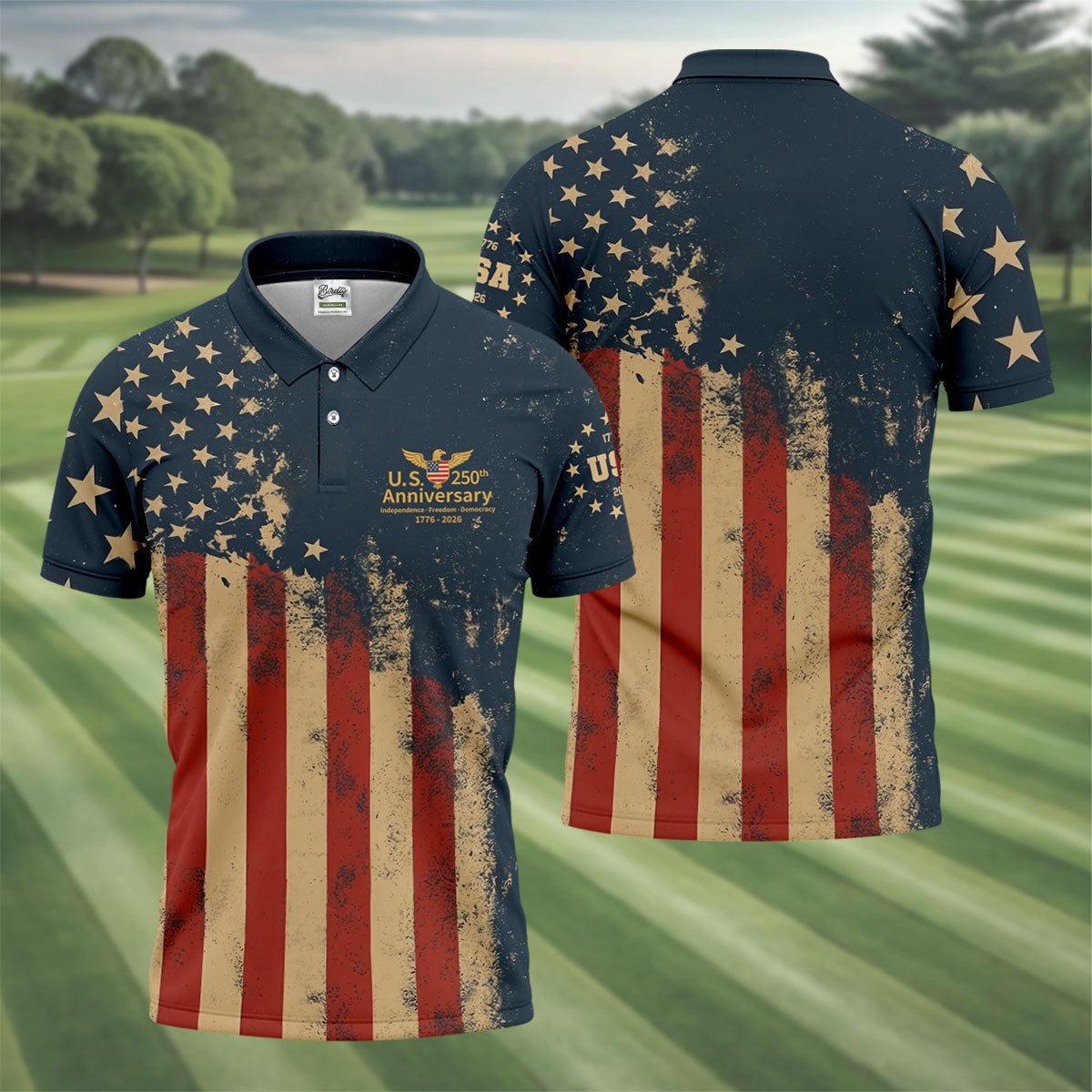 US 250th Anniversary Independence Freedom Democracy Men's Golf Polo Shirt HGs  4th Of July Patriotic Golf Shirt