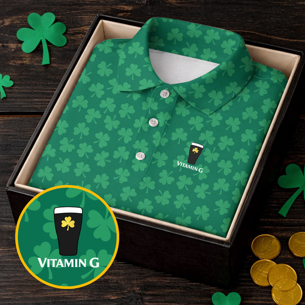 Vitamin G Shamrock Pattern Golf And Beer Green Golf Shirt  HG St Patrick's Day Golf Shirt  HG Polo Shirt HGs For Men