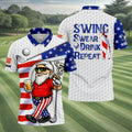 Swing Swear Drink Repeat Golf And Beer Patriotic Man 4th Of July White Polo Shirt HG 250 Years Golf Shirts For Men