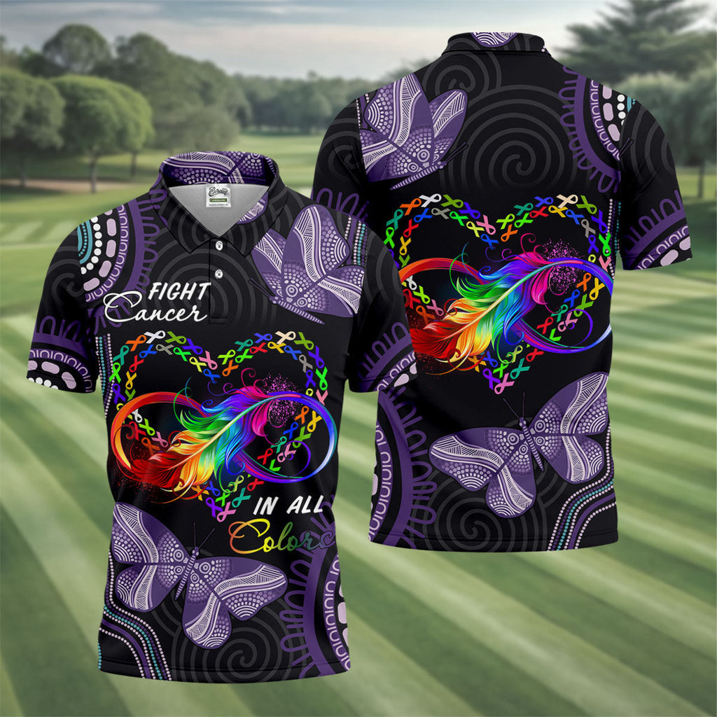 Fight Cancer In All Color Men's Polo Shirt HG Cancer Awareness Shirt  Cancer Survivor Shirt  Golf Gift For Men