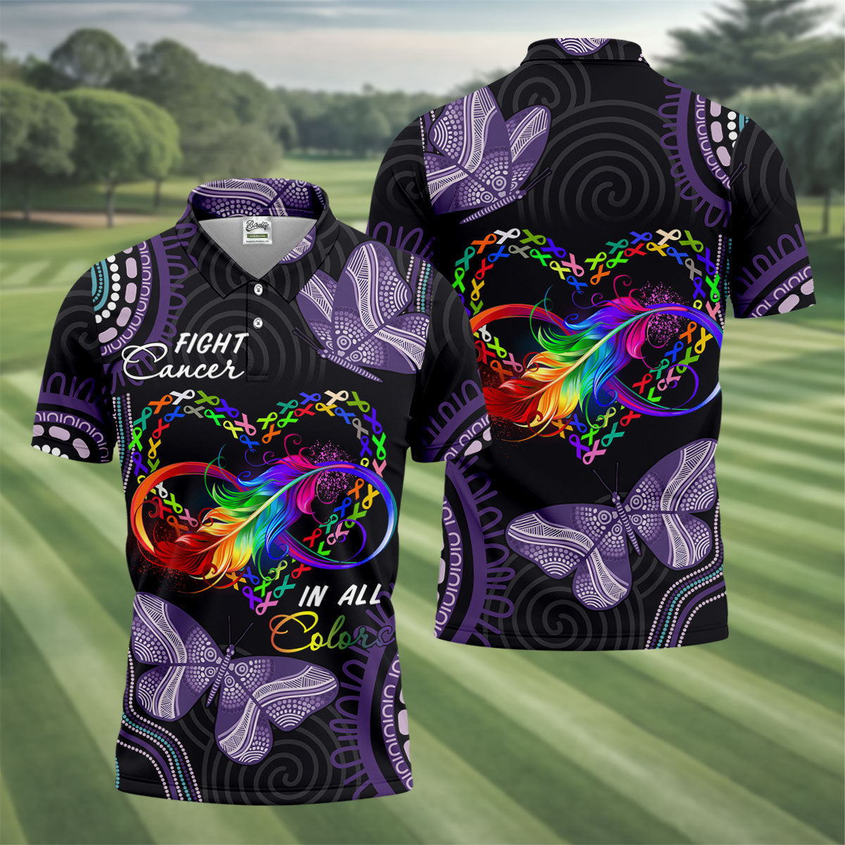 Fight Cancer In All Color Men's Polo Shirt HG Cancer Awareness Shirt  Cancer Survivor Shirt  Golf Gift For Men