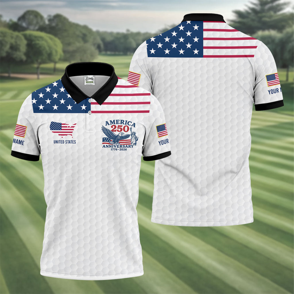 America 250 Anniversary 1776-2026 Golf Ball Pattern Patriotic Golf Shirt  HG Golf Tops For Men  Golf Shirts For Men