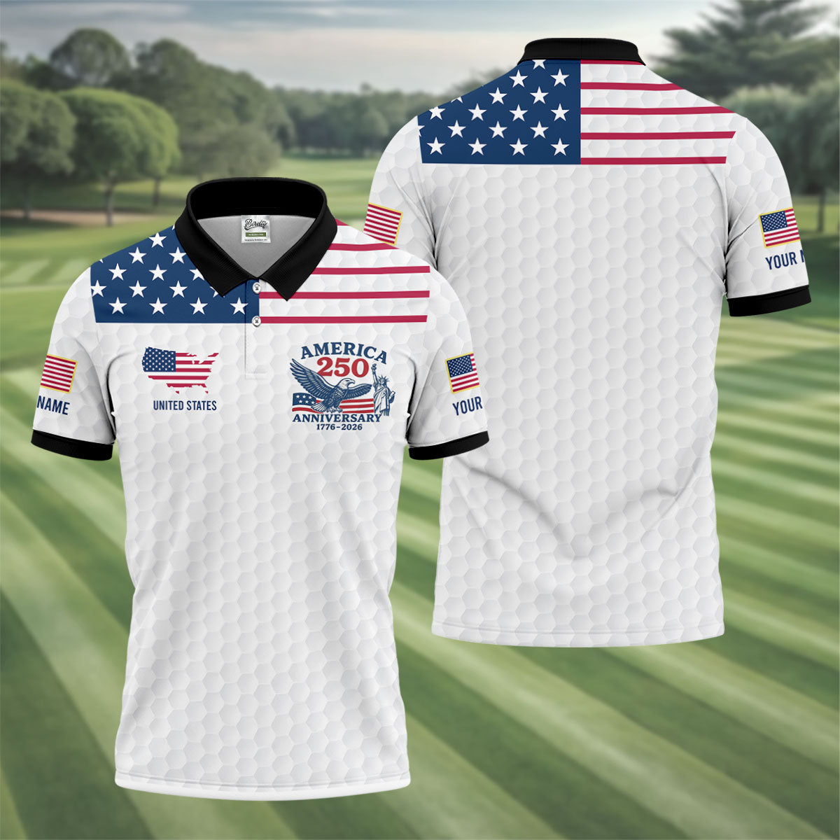 America 250 Anniversary 1776-2026 Golf Ball Pattern Patriotic Golf Shirt  HG Golf Tops For Men  Golf Shirts For Men