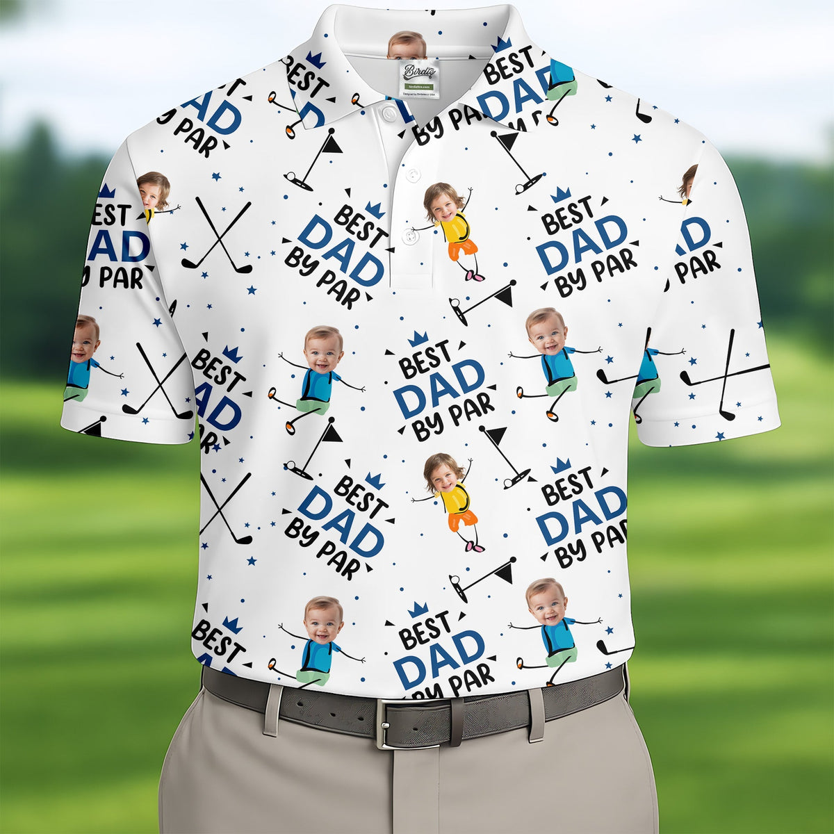 Best Dad By Par Custom Face Kids Photo  Funny Golf Polo Shirt  Christmas Golf Gift HG