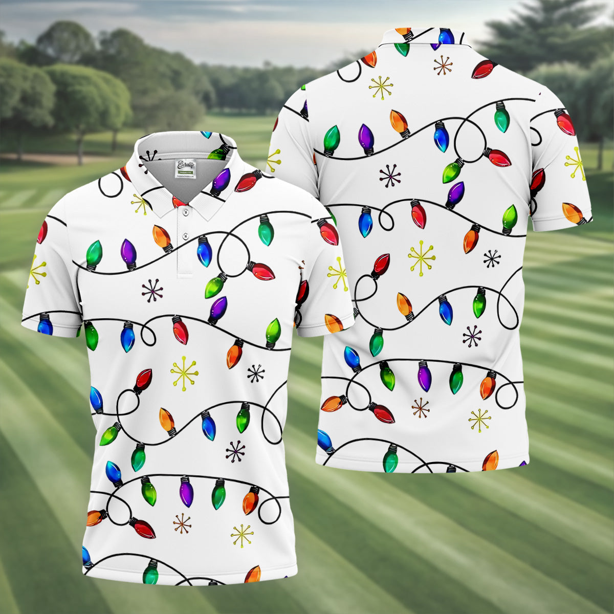 Christmas Light Print Fun Men's Golf Polos  Christmas Polo Shirt HG Unique Gift For Golfer  Polo Shirt HGs For Men
