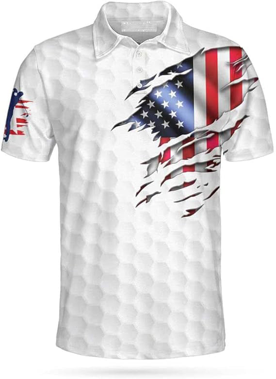 American Flag Men's Golf Polo Shirt HG  Patriotic Polo Shirt HG Gift For Golfers