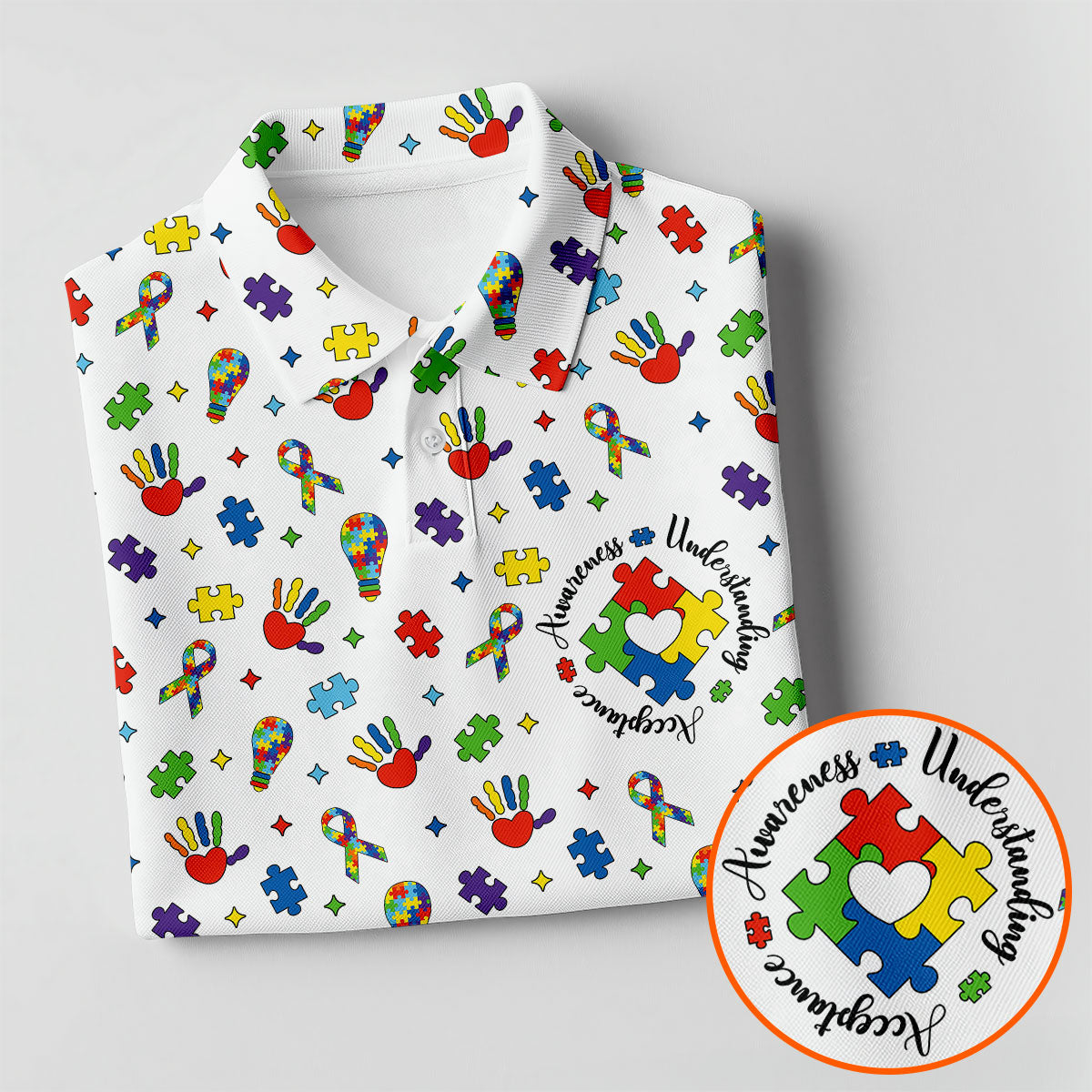 Awareness Understanding Acceptance Autism Ribbon White Golf Shirt HG   Autism Awareness Colors Women's Golf Tops