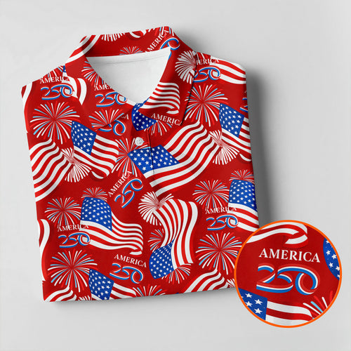 America 250 Anniversary Patriot Flag Red Polo Shirt HG Golf Tops For Men  Golf Shirts For Men