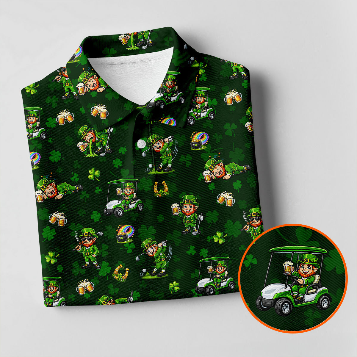 St Patrick's Day Golf Leprechaun Pose Shamrock Golf Shirt  HG Fun Golf Shirts For Men  Polo For Men