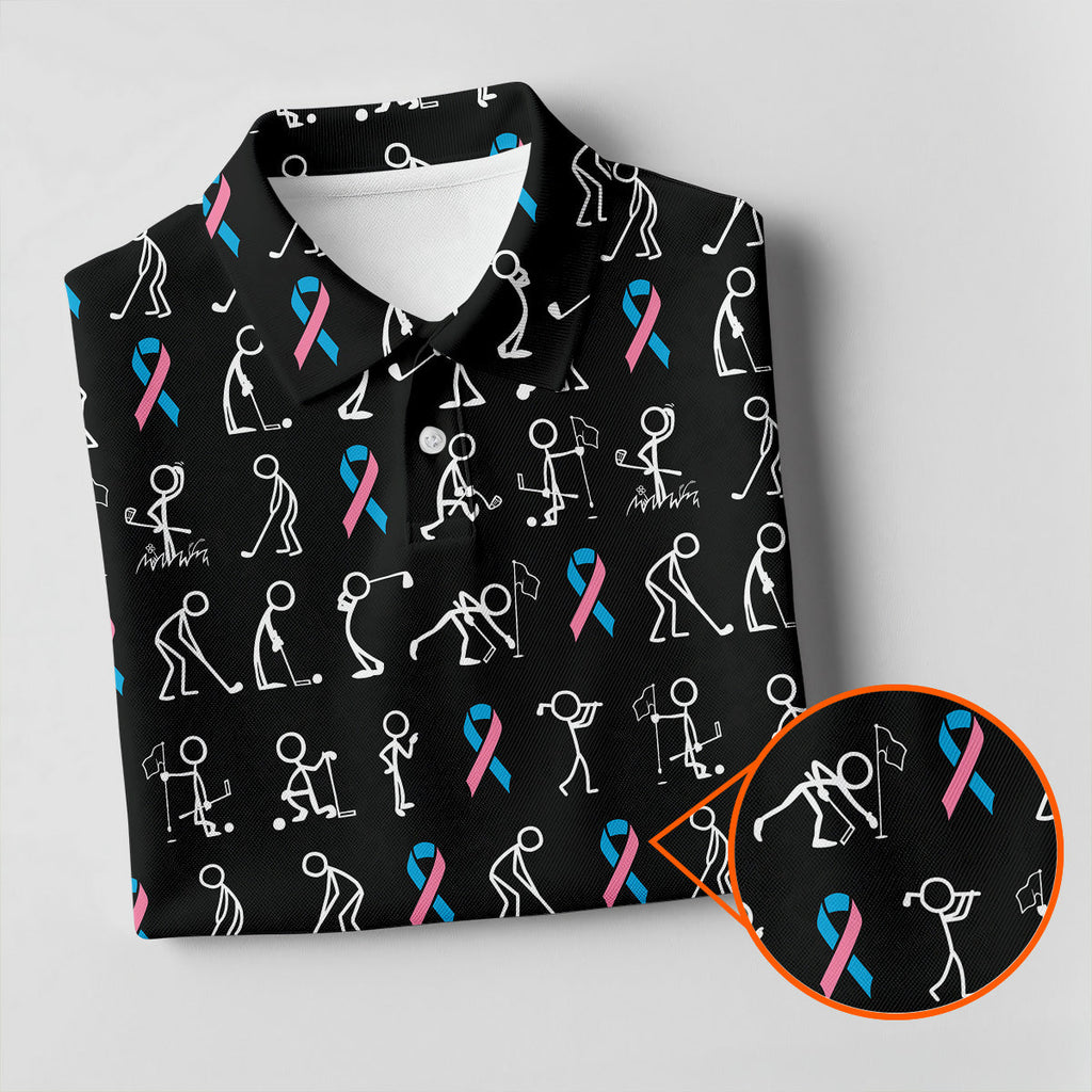 Funny Stick Figure Men's Golf Shirt HG   Male Breast Cancer Awareness Shirt  Breast Cancer Support Shirt  Golf Shirt HG s For Men
