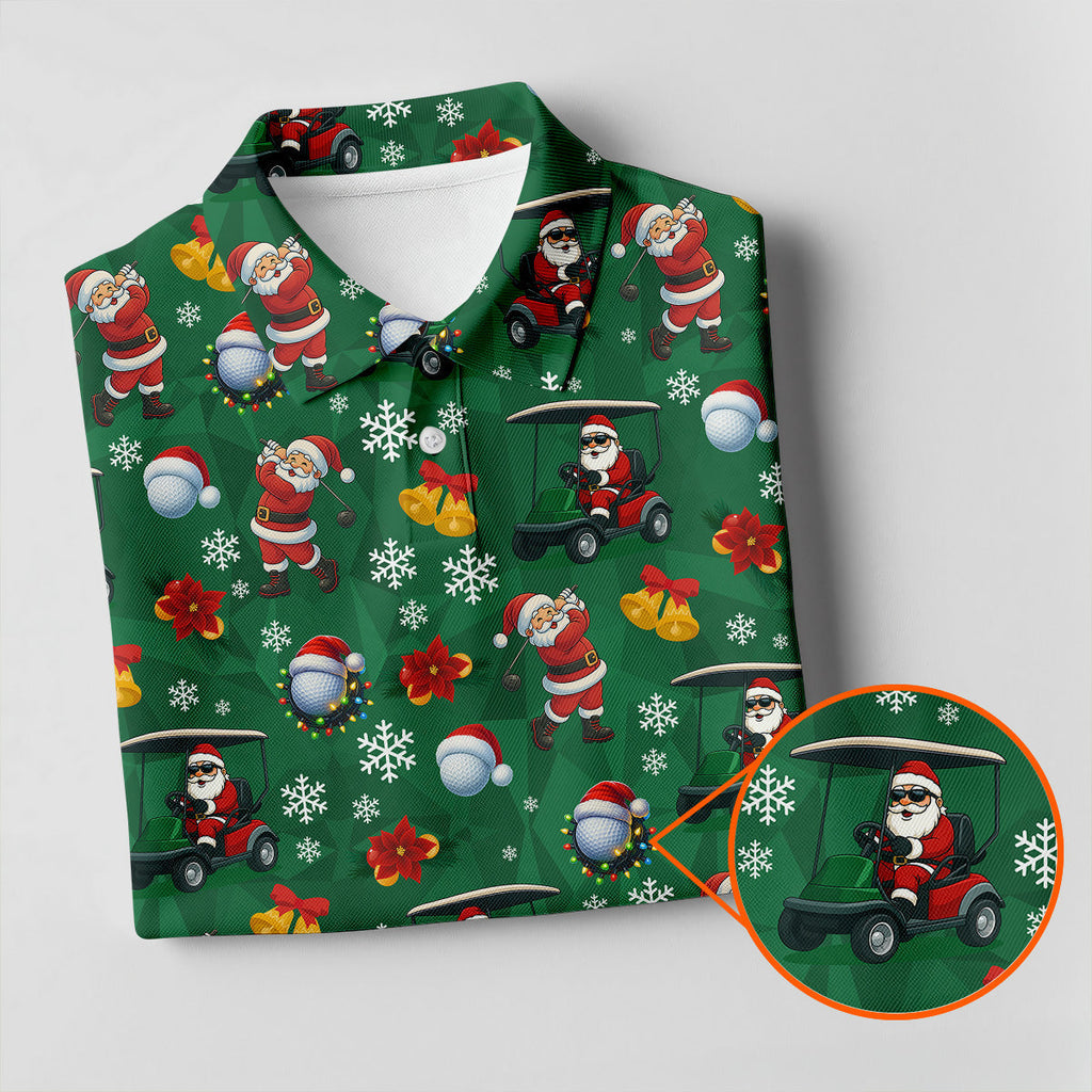 Santa Christmas Green Golf Polo  Fun Men's Golf Polos  Christmas Golf Shirt HG   Golf Shirt HG s For Men