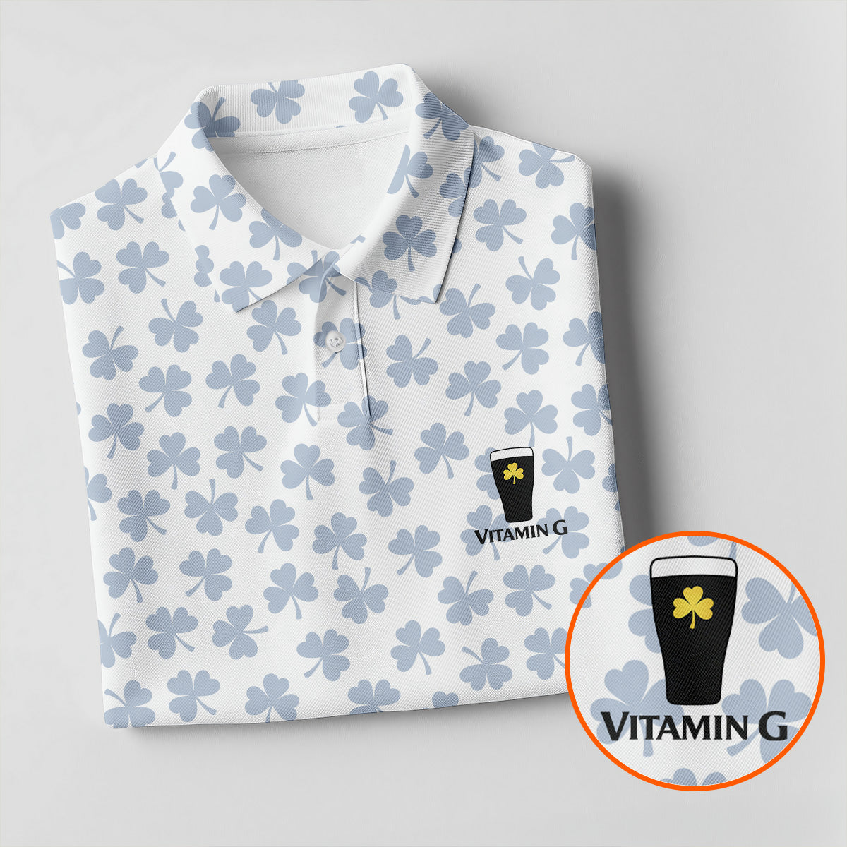 Vitamin G Shamrock Pattern Golf And Beer White Golf Shirt  HG St Patrick's Day Golf Shirt  HG Polo Shirt HGs For Men