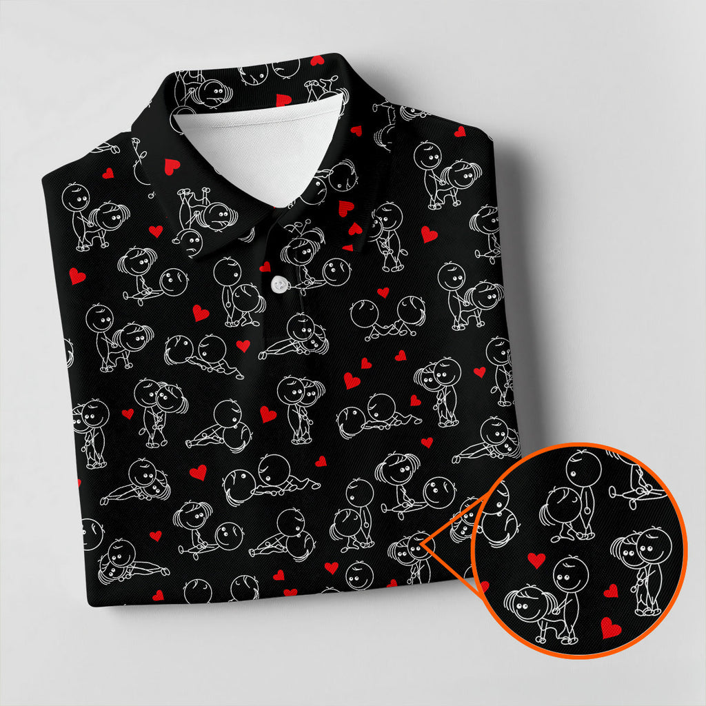 Naughty Position Stick Figure Couple Black Golf Shirt HG   Golfer Valentines Gift  Fun Golf Shirt HG s For Men