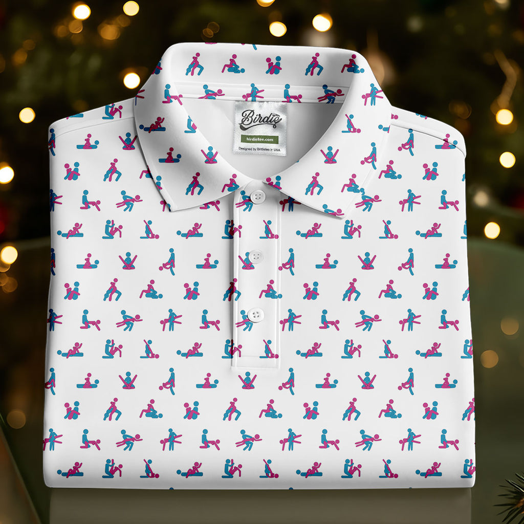 Blue And Pink Naughty Stick People White Golf Shirt HG   Polo Shirts For Men  Golf Gift For Men