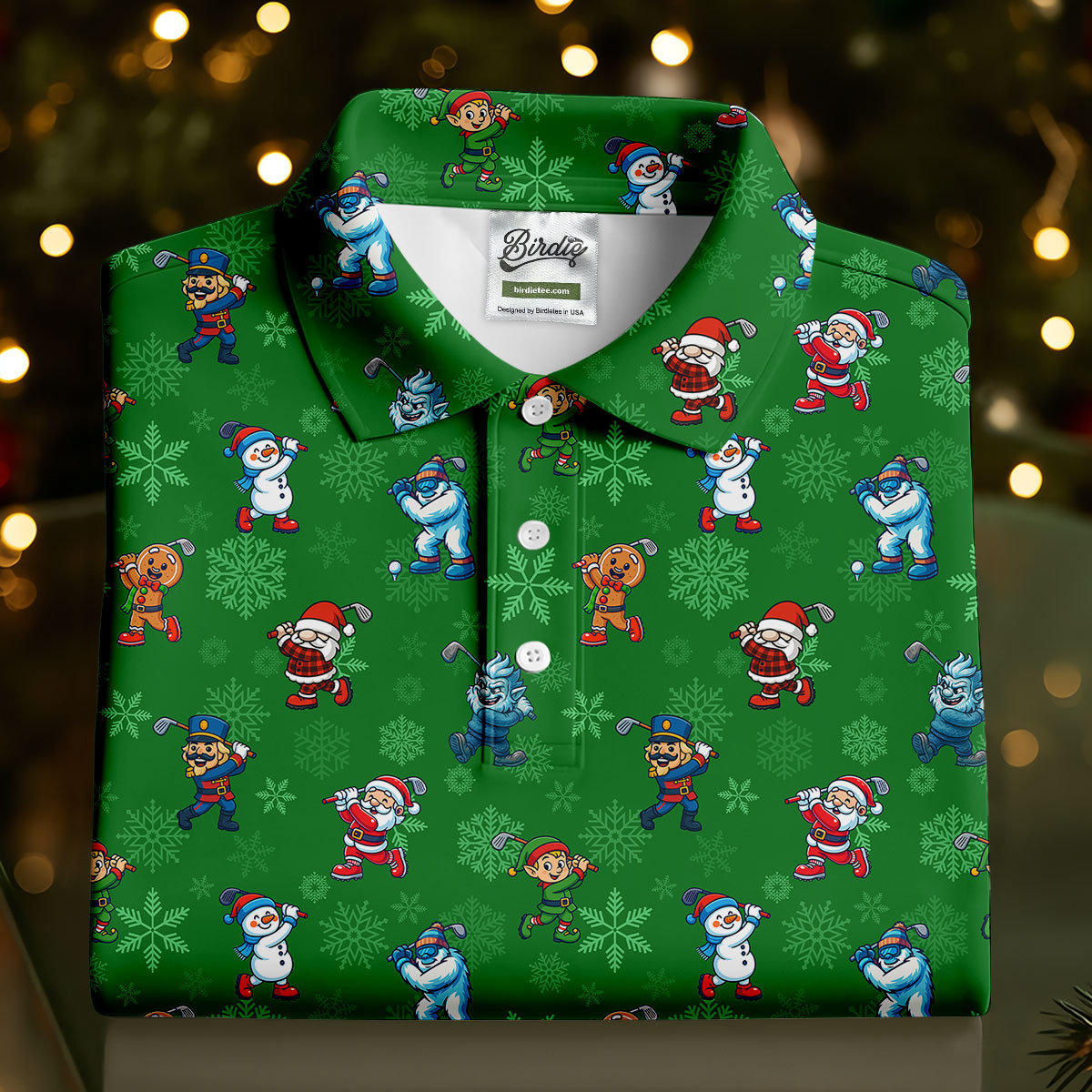 Funny Christmas Characters Golf Pose Green Golf Shirt HG   Christmas Golf Shirt HG   Polo Shirts For Men