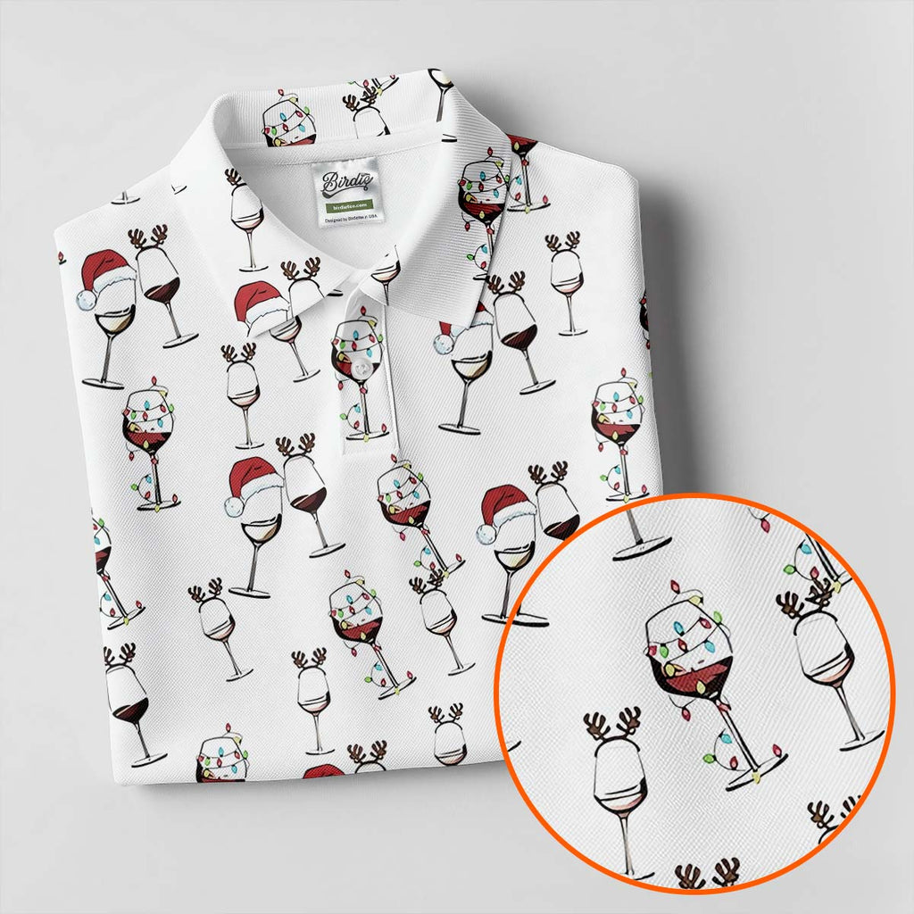 Christmas Wine Glass With Colorful Lighting White Golf Shirt HG   Christmas Golf Shirt HG   Women's Golf Tops