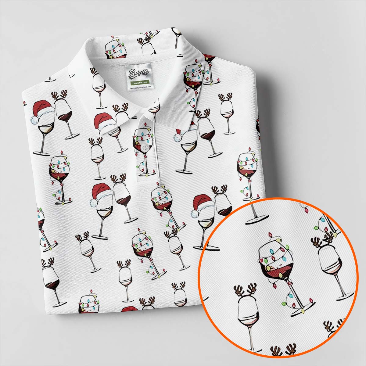 Christmas Wine Glass With Colorful Lighting White Golf Shirt HG   Christmas Golf Shirt HG   Women's Golf Tops