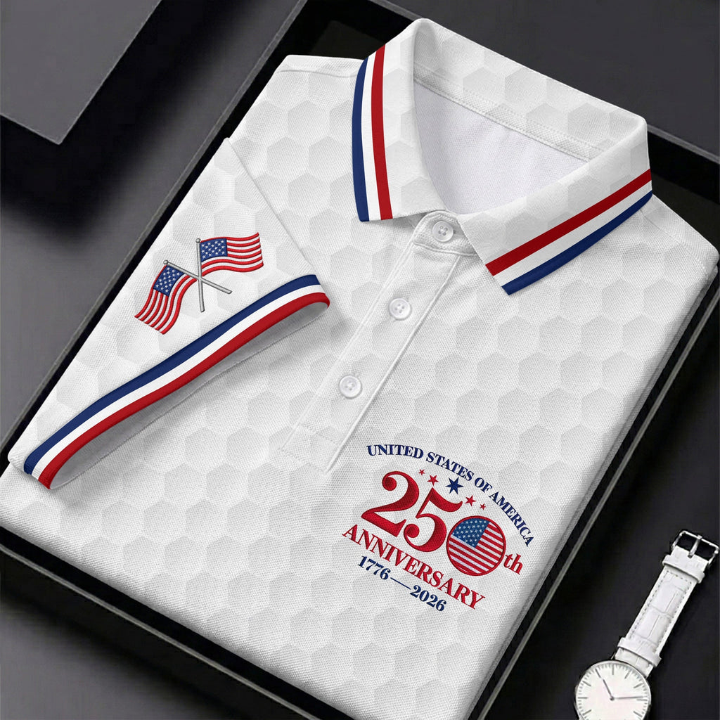 USA 250th Anniversary Golf Ball Pattern White Golf Shirt HG   4th Of July Patriotic Golf Shirt HG s For Men