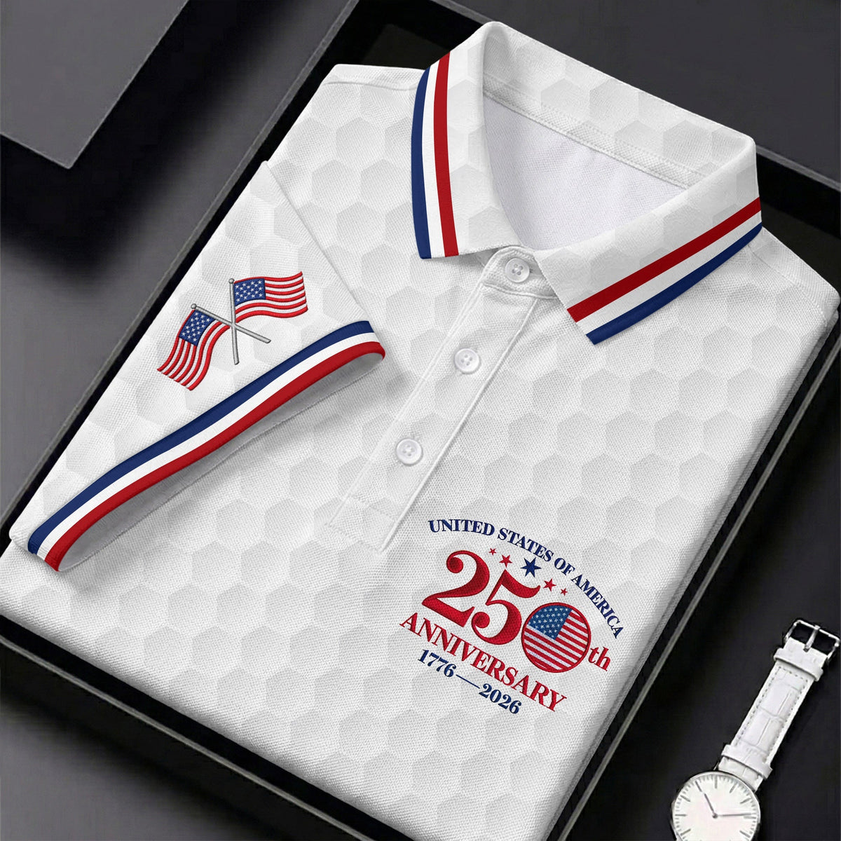USA 250th Anniversary Golf Ball Pattern White Golf Shirt HG   4th Of July Patriotic Golf Shirt HG s For Men