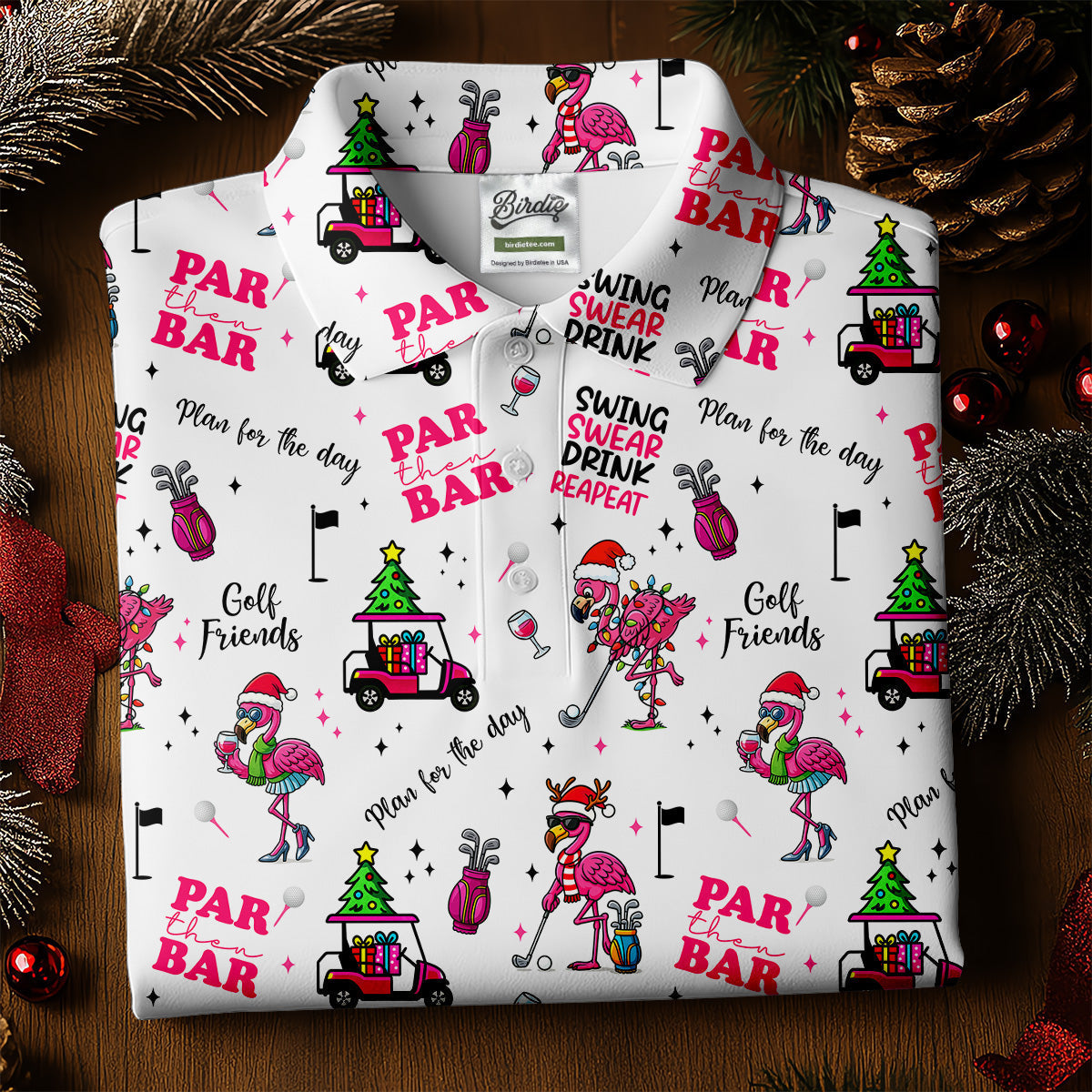 Christmas Flamingo Par Then Bar Women's Golf Shirt HG s  Christmas Golf Shirt HG   Ladies Golf Shirt HG s  Women's Golf Gifts