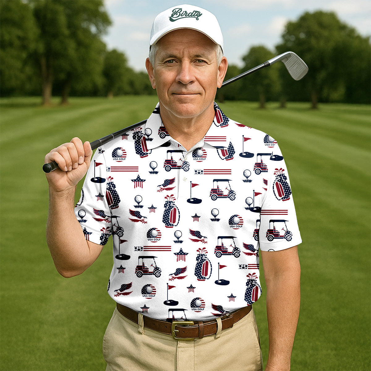 Patriotic USA Men's Golf Polo Shirt  Men's 4th Of July Shirts  USA 250 Anniversary Golf Shirt HG   Gifts For Golfing Dad