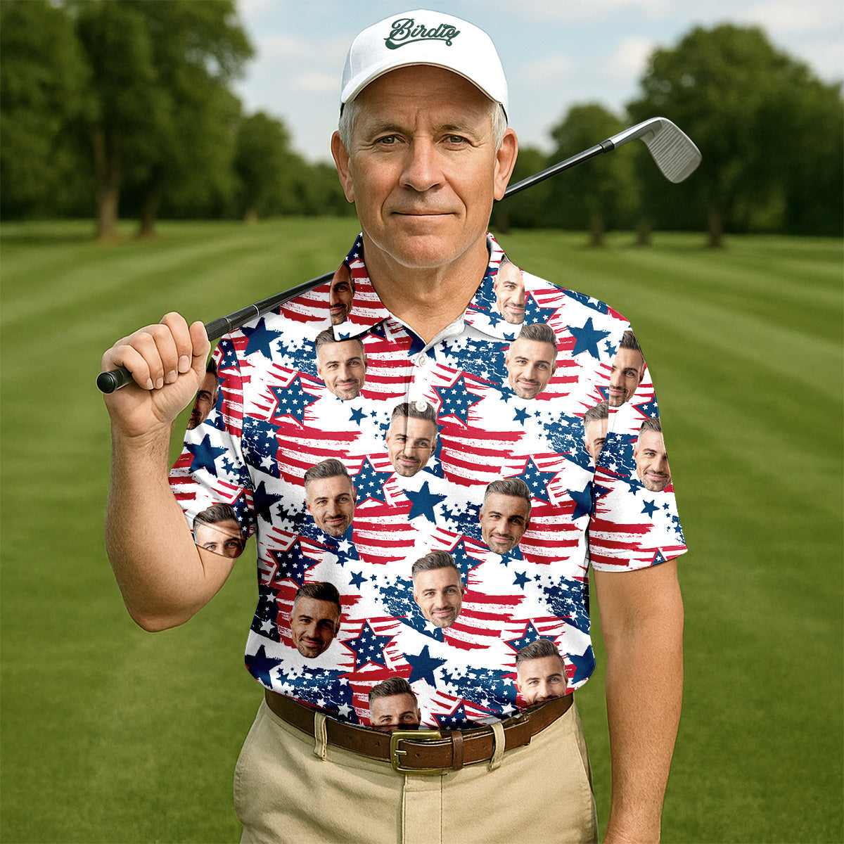 Custom America Flag Shirt With Face  Custom Face Shirt  Fourth Of July Shirts  Funny Golf Polo Shirt HG