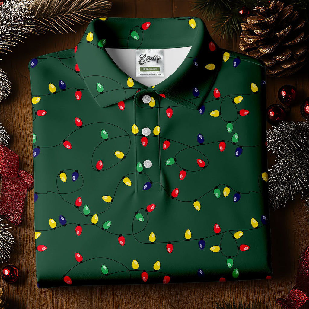 Christmas Colorful Lights Green Golf Shirt HG   Christmas Golf Shirt HG   Polo Shirts For Men  Golf Gift For Men