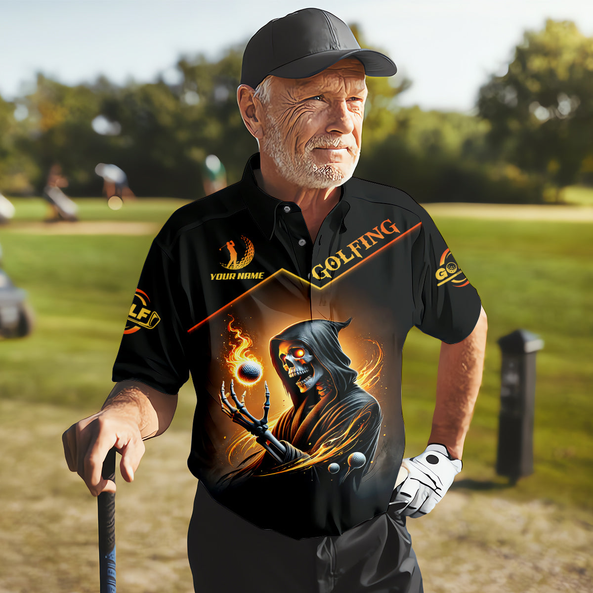 It Takes A Lot Of Golf Balls To Golf Like I Do Golden Fire HG Custom Men's Golf Polo Shirt  Dad Golf Gifts