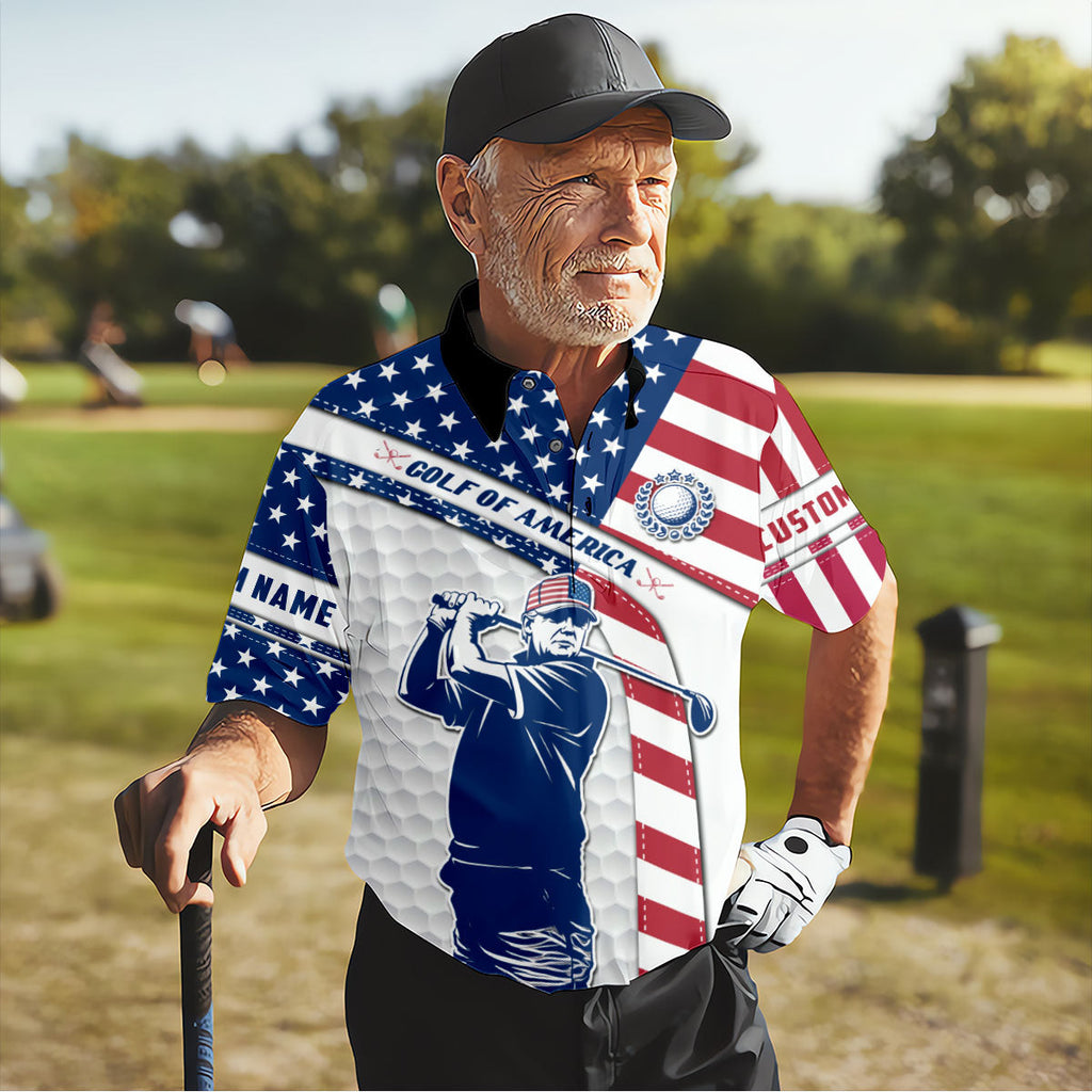 Funny Tru.mp HG Golf Of America Custom Polos For Men  Mens Golf Gift  US 250 Anniversary Golfing Apparel