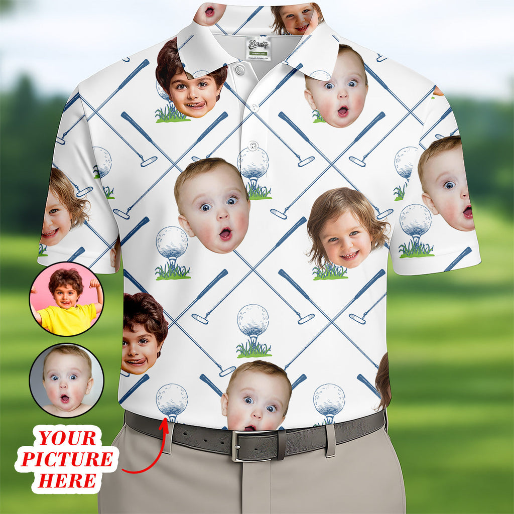 Custom Face Kids Photo Shirt  Funny Polo Golf Shirt HG   Gifts For The Golfing Dad  Christmas Golf Gift