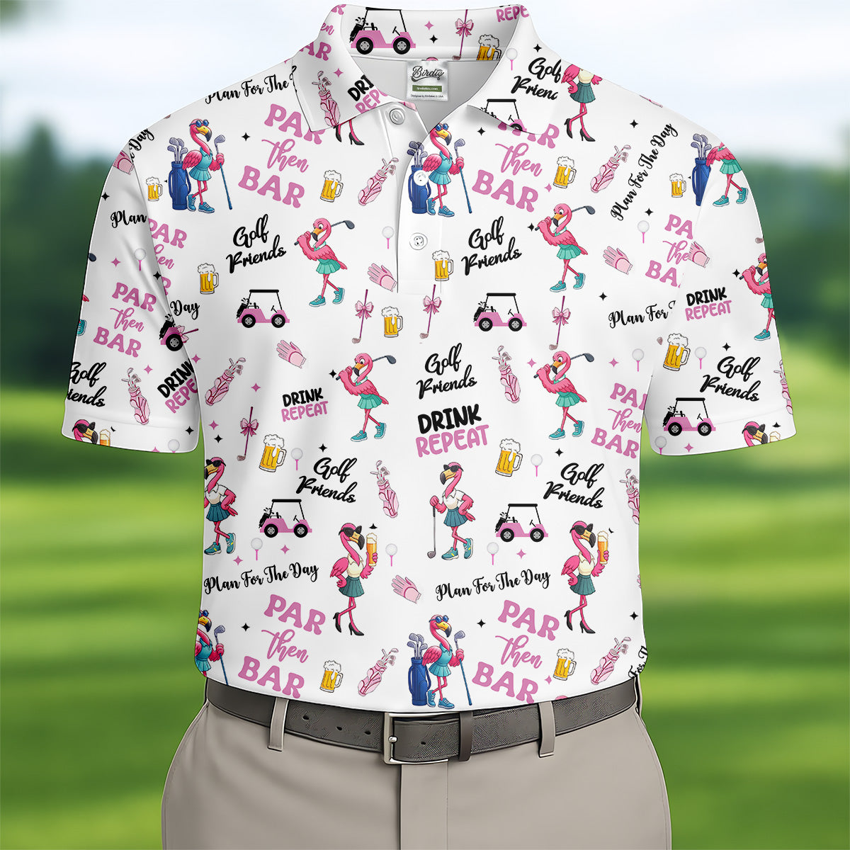 Par Then Bar Flamingo Polo Shirt HG Fun Golf Shirts  Matching Golf Shirts  Couple Golf Shirt